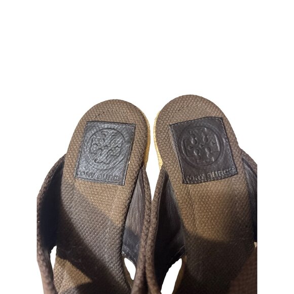 Tory Burch 6 Brown Canvas Cross Strap Espadrille Wedge Sandals Made In Brazil - Picture 4 of 8